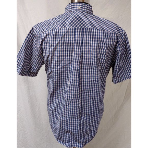 Tommy Hilfiger Mens Medium Blue Red Plaid Short Sleeve Button Down Logo Shirt - Picture 7 of 11